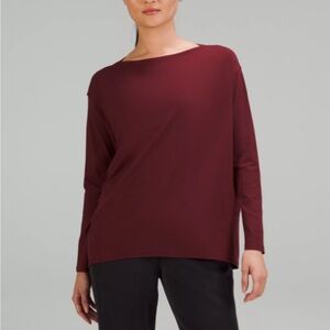 Lululemon women’s BACK IN ACTION LONG SLEEVE SHIRT; color “Merlot”; size 12